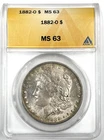 1882-O $1 Morgan Dollar ANACS MS63 90% Silver New Orleans US Coin - Toning