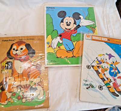 Vintage Fisher-Price Playskool Whitman Puzzles Lot Disney Mickey Donald 1970s