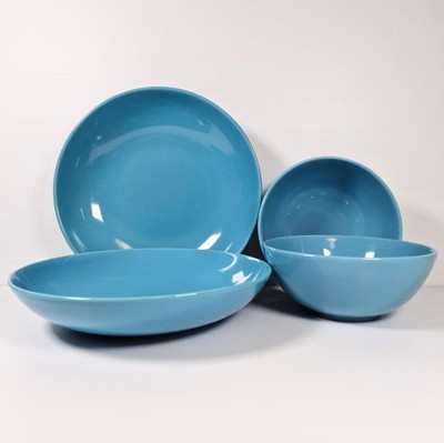 IKEA Fargrik Turquoise Blue 2 Pasta Bowls Plus 2 Cereal Bowls Stoneware 15199