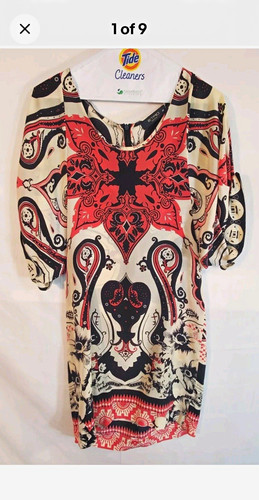 Etro Womens Silk Woven Paisley Shift Dress Scoop Neck 3/4 Sleeve Zip 40