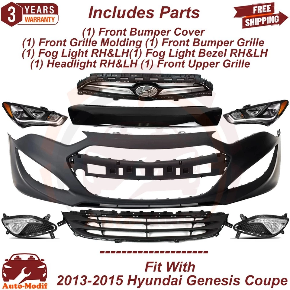 Front Bumper Cover Primed & Grille Assembly For 2013-2015 Hyundai Genesis Coupe - Изображение 2 из 4
