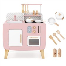 Wooden Kitchen Playset for Kids Toddlers with Accessories Storage Pretend Toy