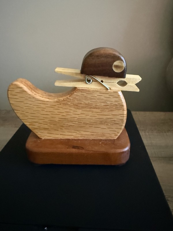 Vintage Wooden Duck Recipe Note Card Holder Clothespin Bird Folk Art