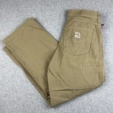 Carhartt Flame Resistant Pants Men 31x36 (Fits 31x28) Tan Loose Canvas Work CAT2
