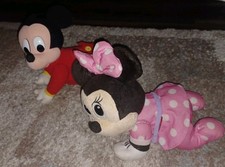 Vtg WORKING Mattel Crawling Mickey  Minnie Plush Babies Touch and Crawl Disney