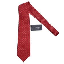 Drake's NWT Neck Tie in Orangey Red with Blue & White Mini Circles 100% Silk