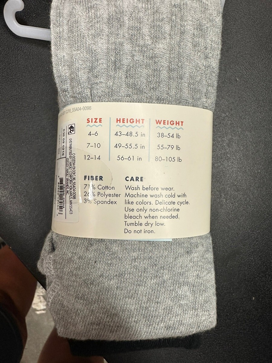 NEW Cat & Jack Girls Black/Gray Cable Knit Cotton Tights 2 Pairs