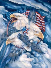 36" X 44" Panel Military Eagles American Flags Patriotic Cotton Fabric D302.67
