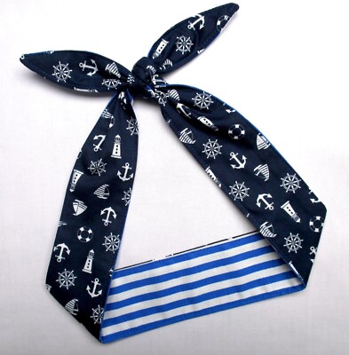 headband rockabilly head scarf bandana anchor print white and red hair wrap