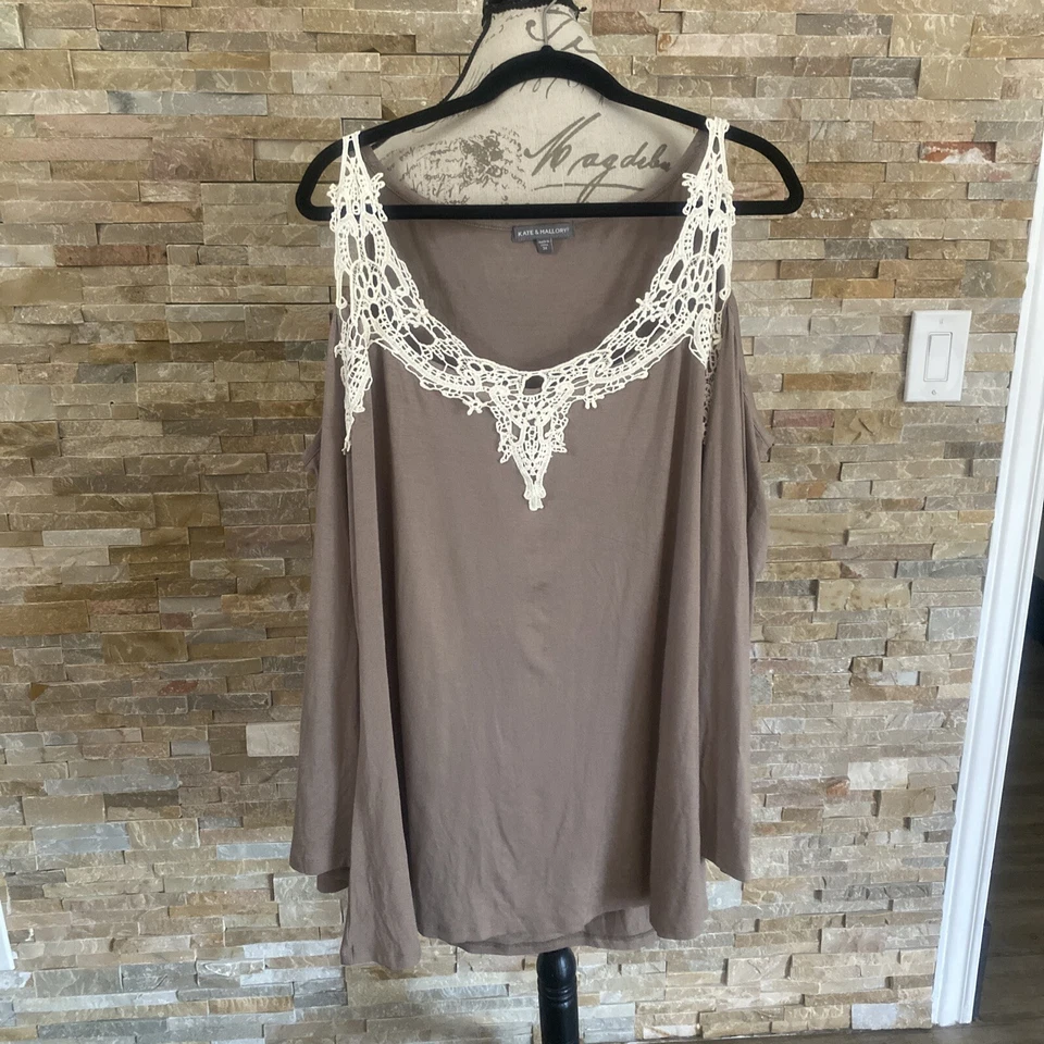 Женская блуза Kate & Mallory большого размера богемная туника бежевая с кружевом размер 3X - Изображение 2 из 4