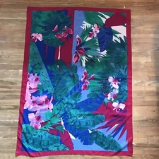 Vintage Pink Scarf, Made In Italy, Tropical Print, Large Scarf