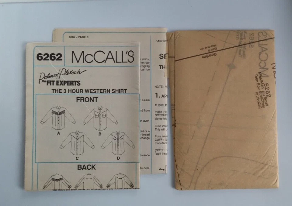 VINTAGE McCALL'S #6262 MEN'S & MISSES SIZES 31.5, 32.5 Western SHIRTS PATTERN UC - Image 3 of 3