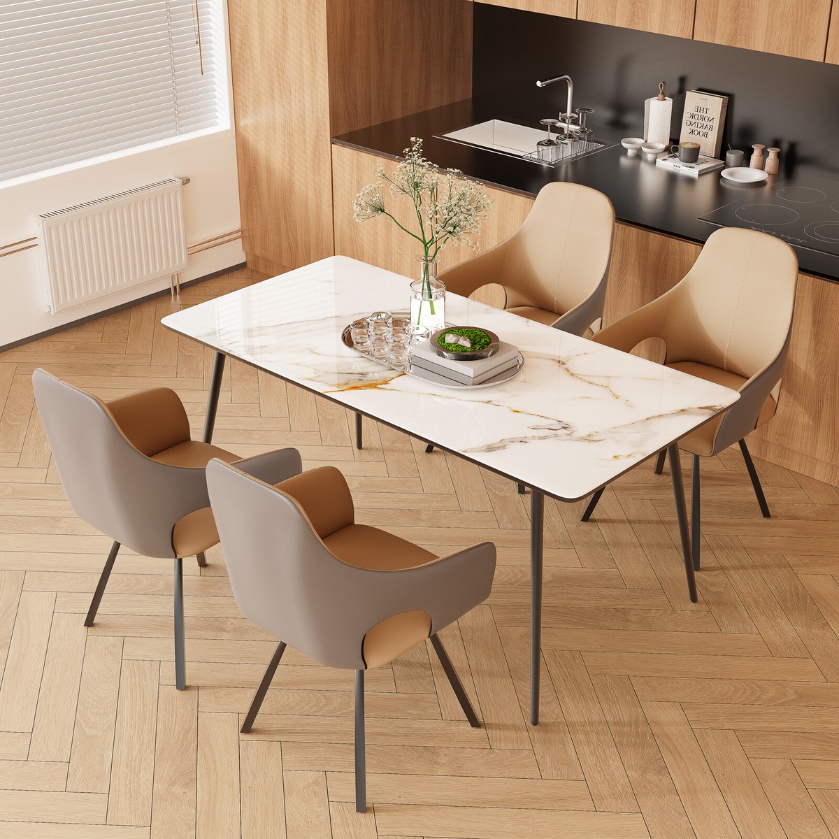 Set of Two-tone Microfiber Leather Upholstered Dining Chairs