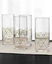 Hotel Collection Gold Decal Highball Glasses, Set of 4 NEW
