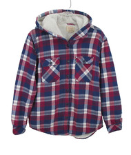 BOSTON TRADERS Shacket Women Size M Multicolor Plaid Hoodie Flannel Sherpa Lined