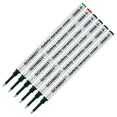 6X Schmidt 5888 F Safety Ceramic Rollerball Metal Refill Green/Red/Black Fine
