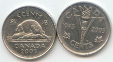 Canada 2005 Beaver + WWII Victory Canadian Five Cent Nickels 5c Exact 2 Coin Set