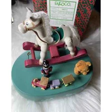 Enesco 1989 "Toy Land" Nursery Decor Toy Rocking Horse Music Box Rare