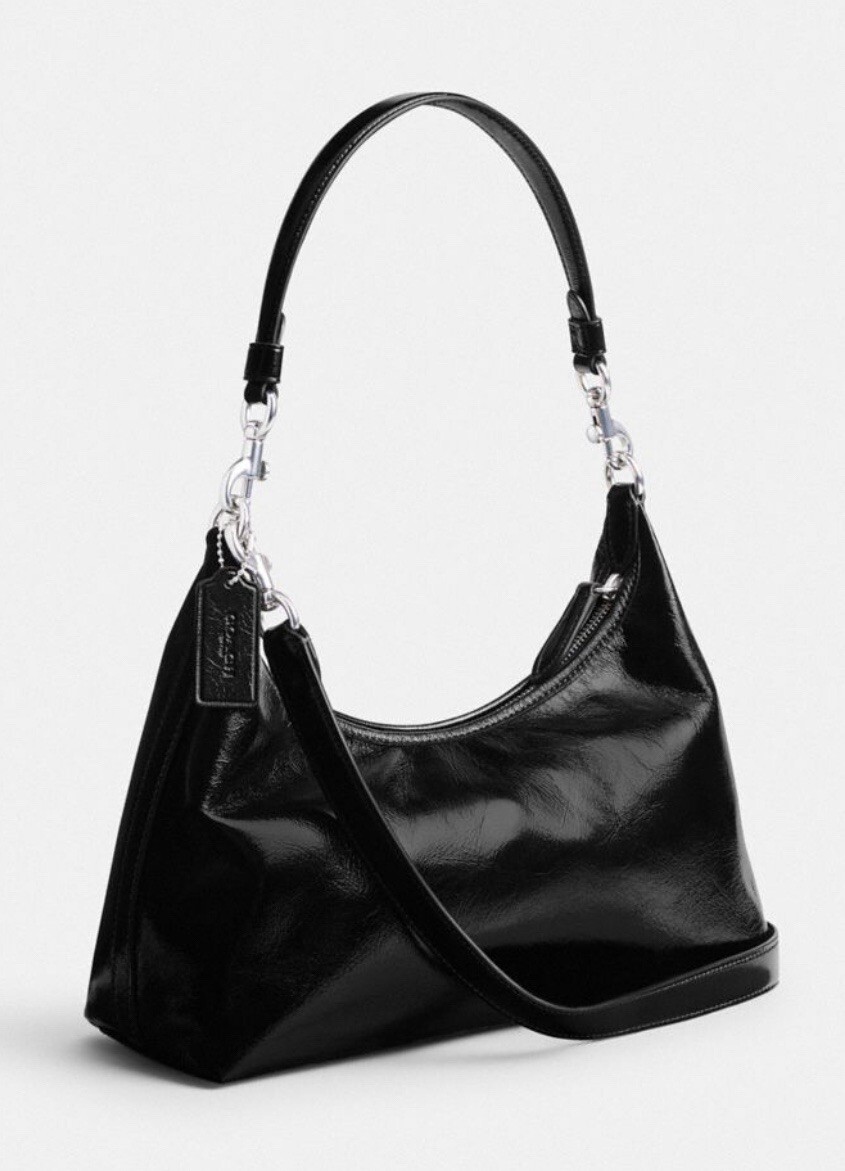 ゆずCOACH ブラックレザー ショルダーバッグ NWT Coach Glazed Leather Juliet Shoulder Bag Crossbody Black CR652