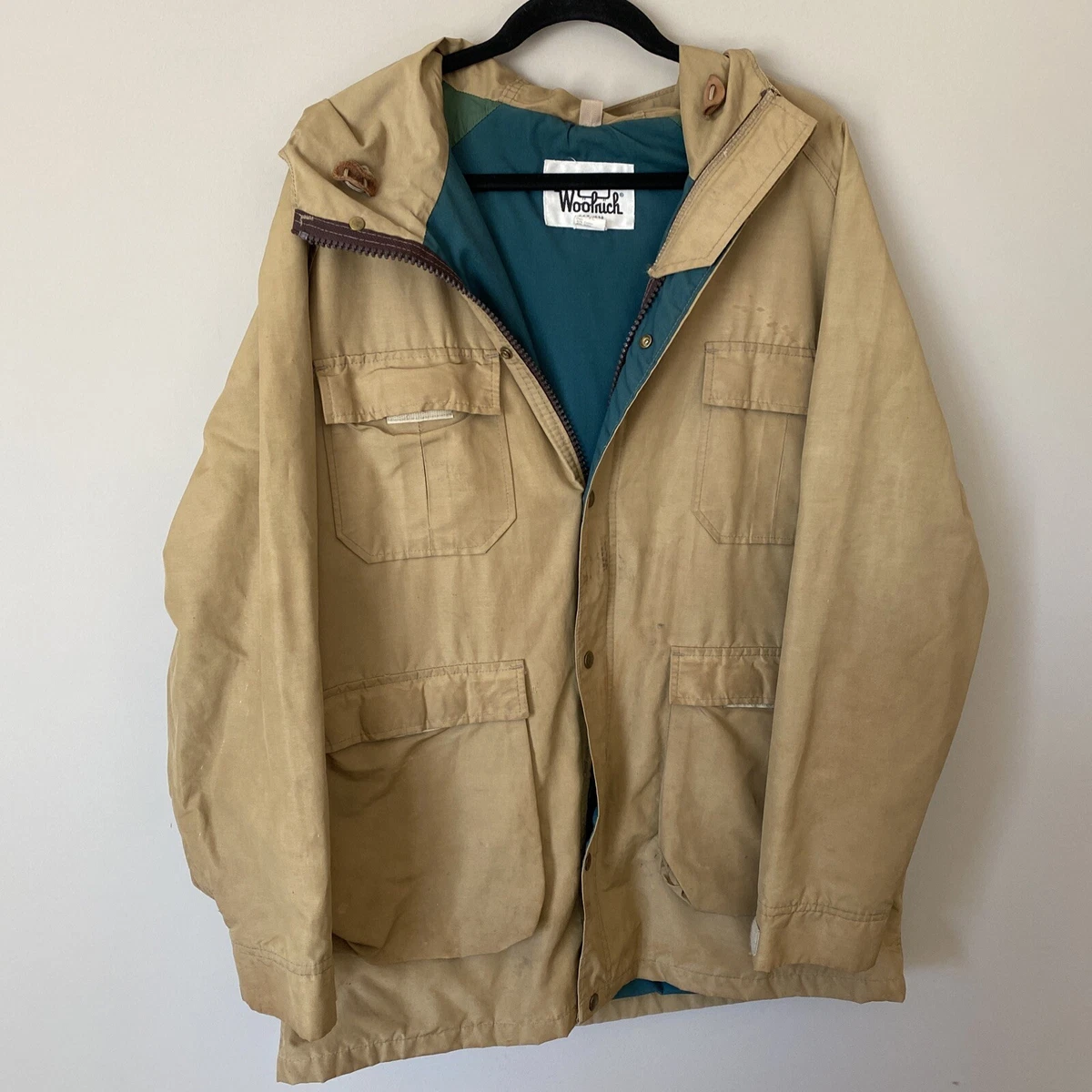 VTG 80s USA WOOLRICH WOOL LINED NYLON PARKA MULTI POCKET HUNTING JACKET XL 46”