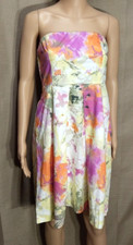 J. CREW - LINED DRESS  Size 2 Cream Multi-color Abstract Floral Strapless Cotton