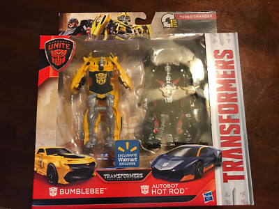 NIB~TRANSFORMERS~ONE STEP TURBO CHANGER BUMBLEBEE & HOT ROD AUTOBOTS UNITE
