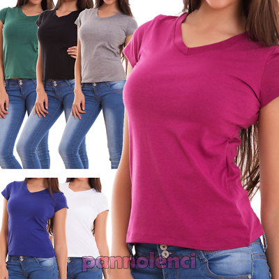 T-Shirt Donna A Maniche Corte In Cotone 95% – Taglio Corto, Minimal-Chic, Bianca O Nera - 3