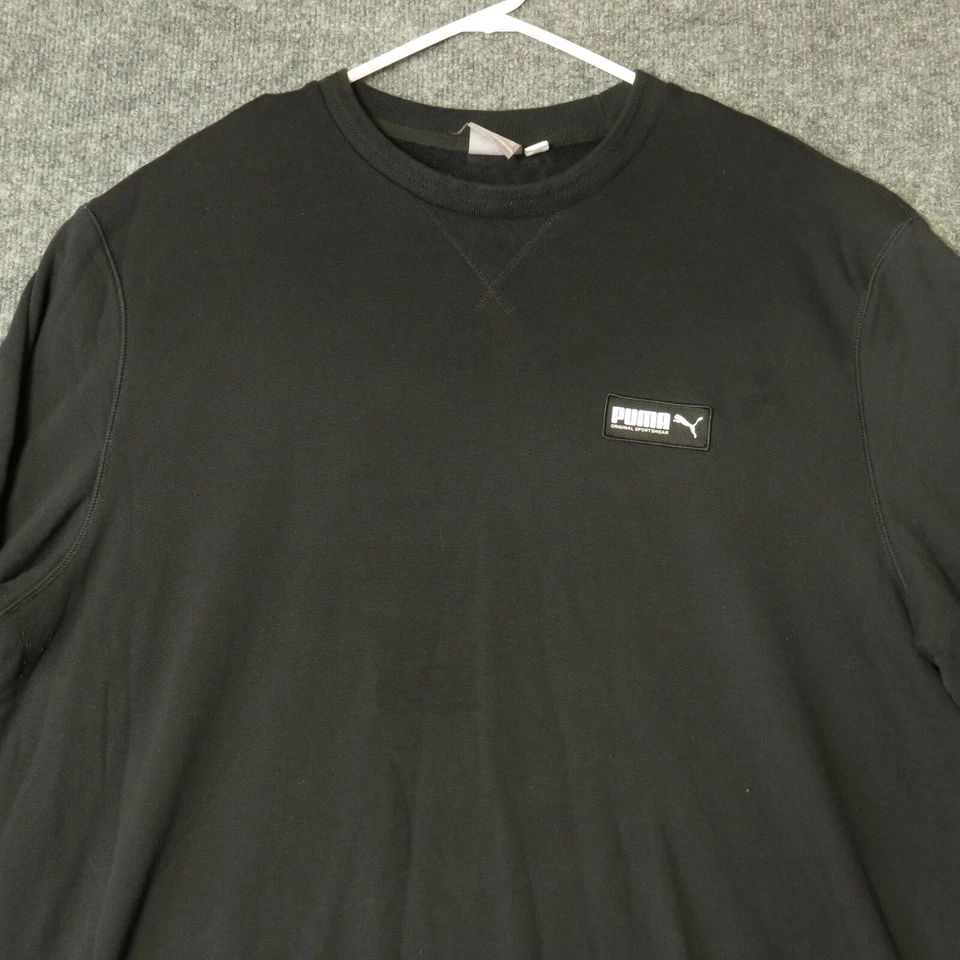 Camisa Puma Para Hombre Extra Grande Negra Manga Larga Elastizada Cuello Redondo Pullover Foto 2 de 4