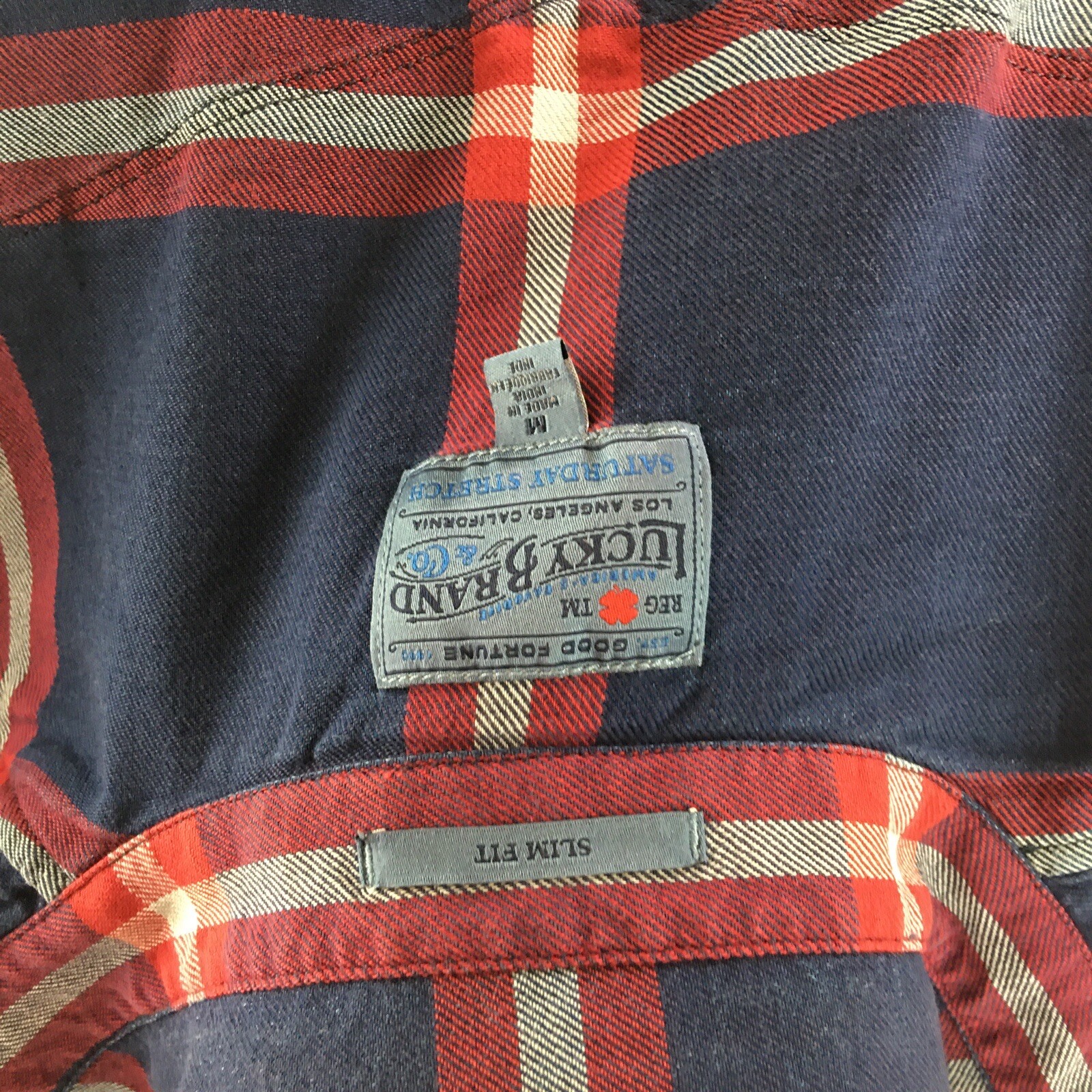Lucky Brand  Snap Front Flannel Shirt Blue Red White Long Sleeve  Men Size M