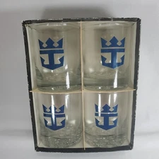 Royal Caribbean Cruise High Lo Ball Rocks Tumbler Glasses Set 4 Pebble Bottom