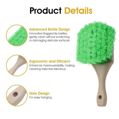 Soft Bristle Car Wash Brush 8.5" Handle 2" Bristle Auto Detailing Cleaning Scrub - Picture 7 of 8