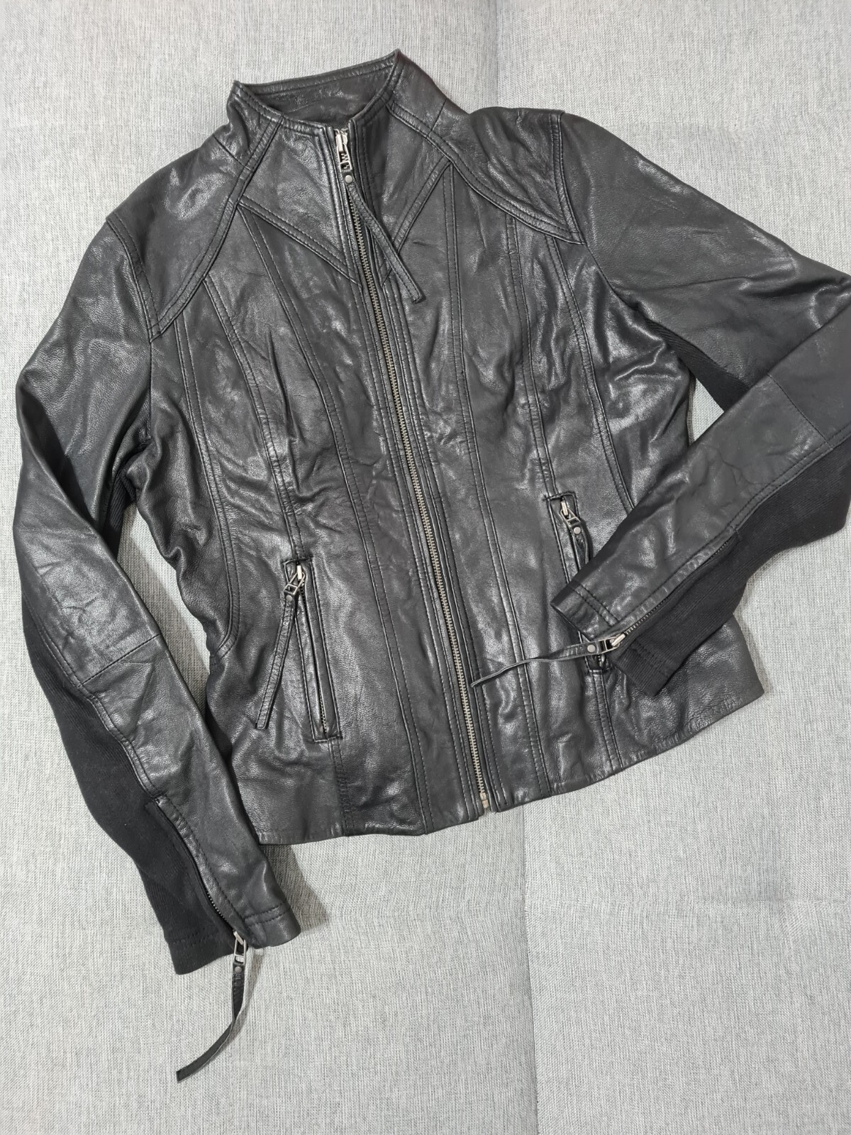 Oasis Women Real Leather Collared Fitted Biker Jacket Blazer Coat Size M RRP£160 image 10