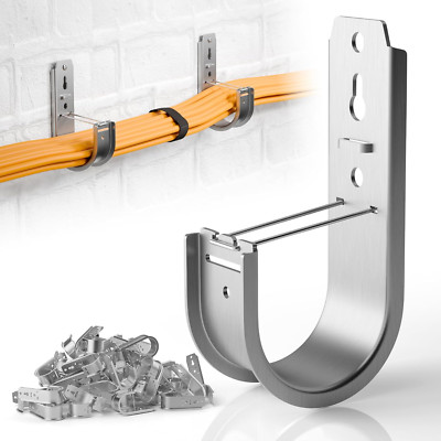 50 Pack Wall Mount J Hook with Retainer Clip,Galvanized Steel J Hooks for Cable 