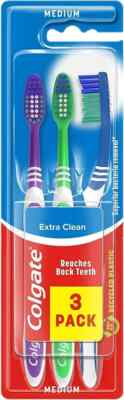 3xColgate Extra Clean Zahnbürste mittlere Borsten Soft Grip Zahnbürste KOSTENLOSER VERSAND