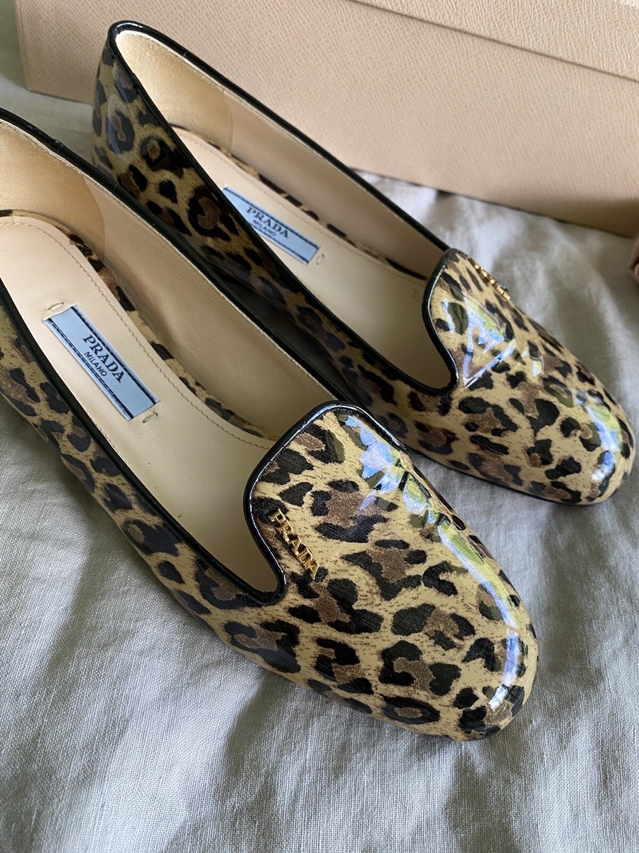 Prada Leopard Patent Leather Loafers 35.5 Flats Shoes | eBay