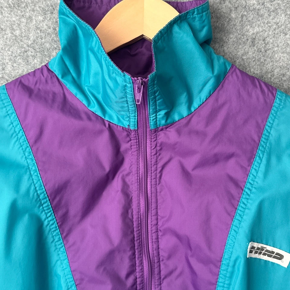 Chaqueta cortavientos trasera vintage años 90 para mujer mediana bloque de color empaquetable para caminar Foto 3 de 4