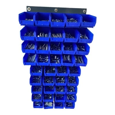 NUTS 'N' BOLTS® 30kg M6 To M20 Nut, Bolt & Washer Assortment with 40 Lin Bins & Backplate (8.8)