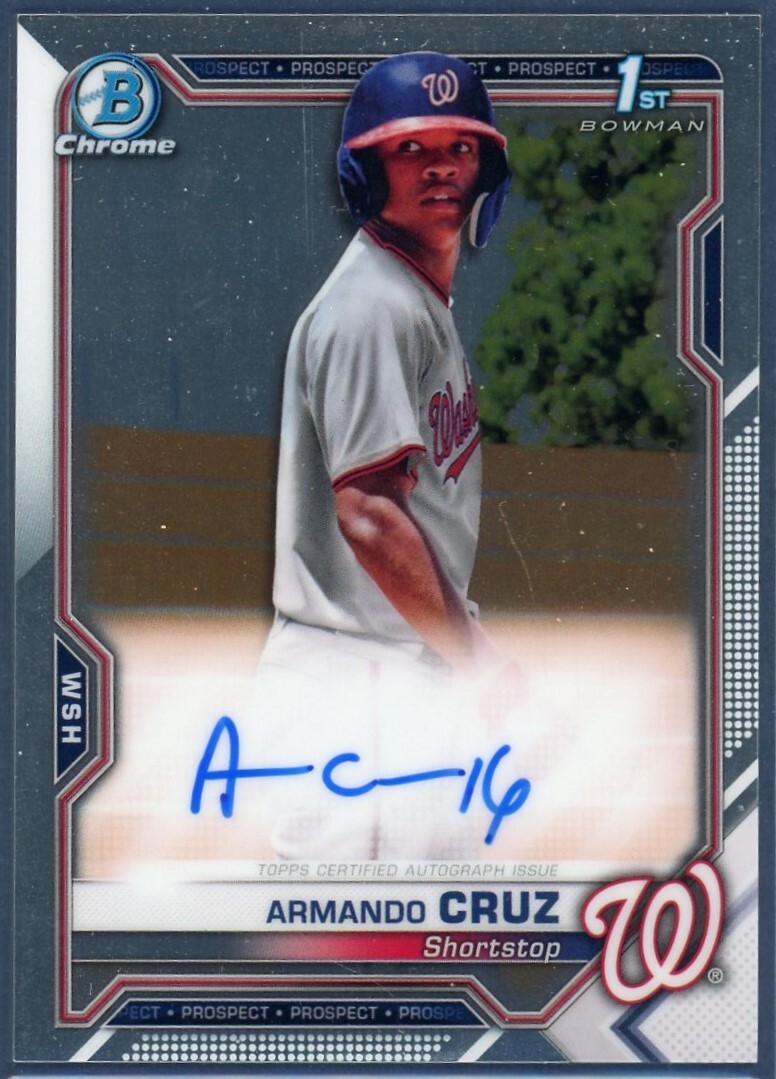 Armando Cruz 2021 Bowman Chrome 1st Prospect Auto, #CPA-AC, Nationals