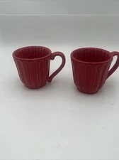 Starbucks Coffee Mug Cup Set of 2 Red Fluted and Ribbed 12 oz Made in Portugal