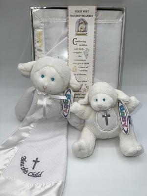 Mary Meyer White Lamb BLESS THIS CHILD Christening | Security Blanket & Rattle