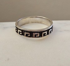 Vintage Sterling Silver Oxidized Greek Key Band Ring Size 11.5