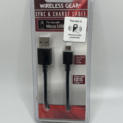 Wireless Gear Micro USB Sync & Charge Cable 10ft Black G0287 Brand New Sealed