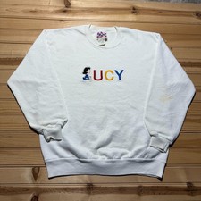 Vintage 90s Peanuts Lucy Embroidered Fleece Crewneck Pullover Sweatshirt - Large