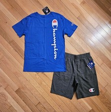 NEW Champion Youth Big Boy T-Shirt  Short Set, Blue/Gray YM - 10/12 