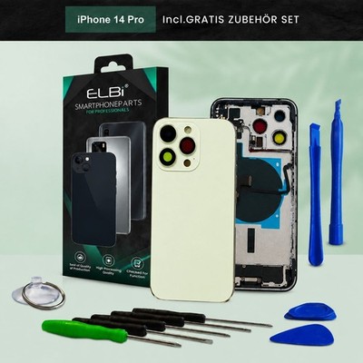 Back cover for iPhone 14 Pro, gold case, glass back, pre-assembled, ELBI