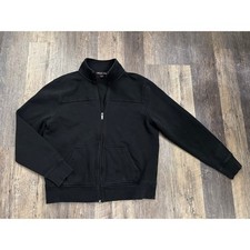 Michael Kors Mens Full Zip Sweatshirt Black Ribbed Yoke Fleece Lined Jacket L