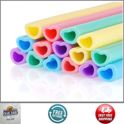 15PCS Heart Shaped Silicone Reusable Drinking Straws 10'' Long BPA-Free for Tumbl