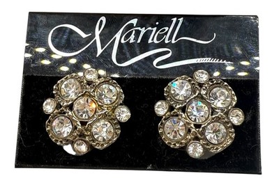 Clear Ice Bridal Rhinestones Earrings Clips Flowers New On Card By Mariell