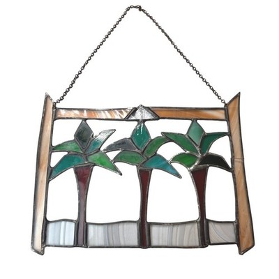 Vintage Stained Glass Palm Tree Suncatcher Tropical Coastal Window Hang 8x6 K1