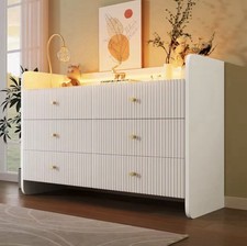 PINGGO Fluted 6-Drawer Sideboard Modern Storage Drawers for Living Room Bedroom